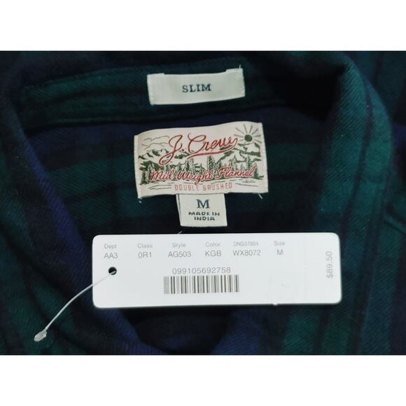 J. Crew Long Sleeve Shirt Flannel Double Brushed Plaid Green Mens Medium NWT - Picture 3 of 7